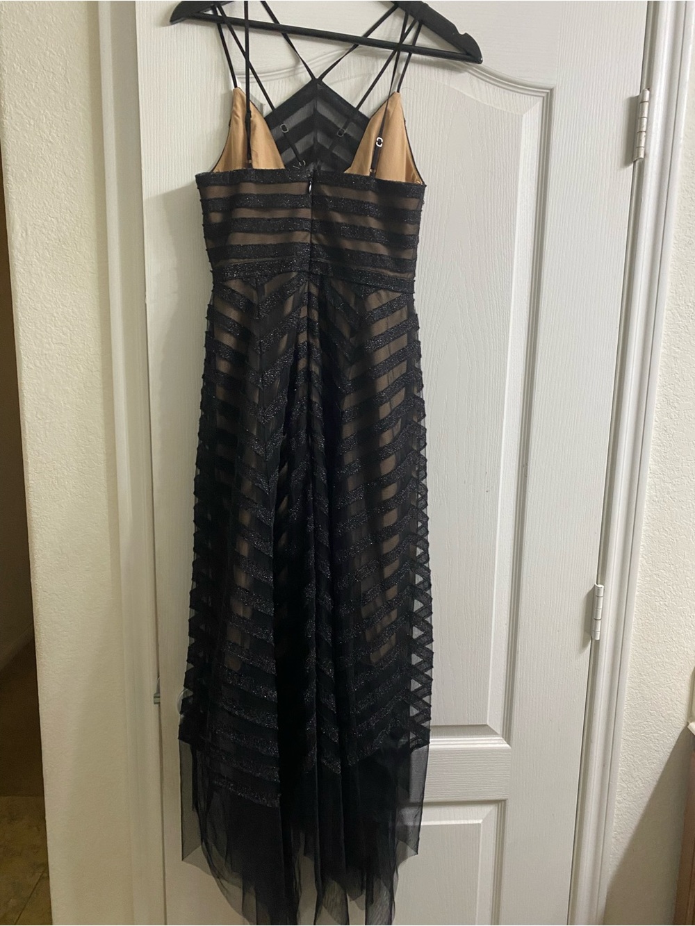 BCBGMAXAZRIA Metallic BlackTulle Chevron High-Low Evening Fairy Dress Elegant 0 - Picture 12 of 16